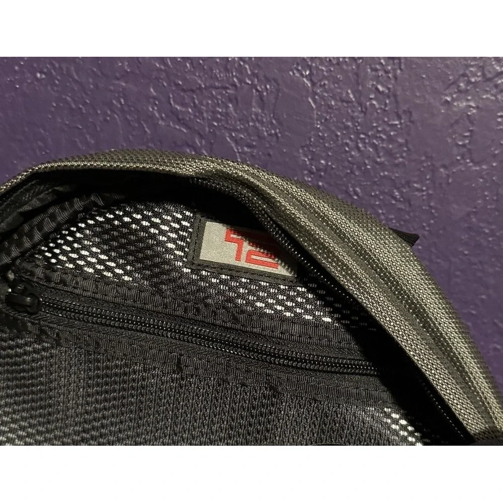 TUMI Backpack T2 Black Pewter Ballistic Nylon Leather Trim Travel Bag Hip Sack